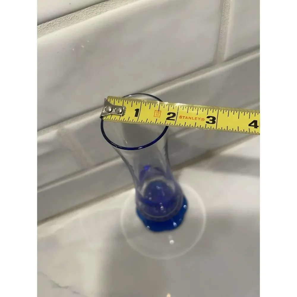Italian Bormioli Rocco Vase 7.5” Cobalt Blue Flower Shape Base Controlled Bubble